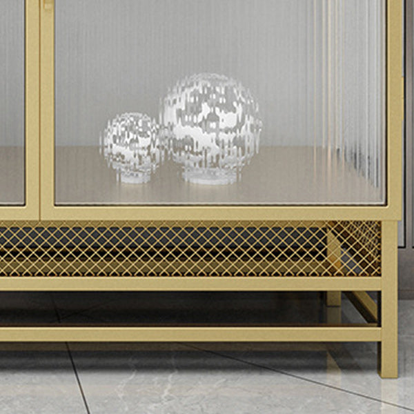 Glam Metal Curio Cabinet Glass Doors Display Cabinet for Living Room
