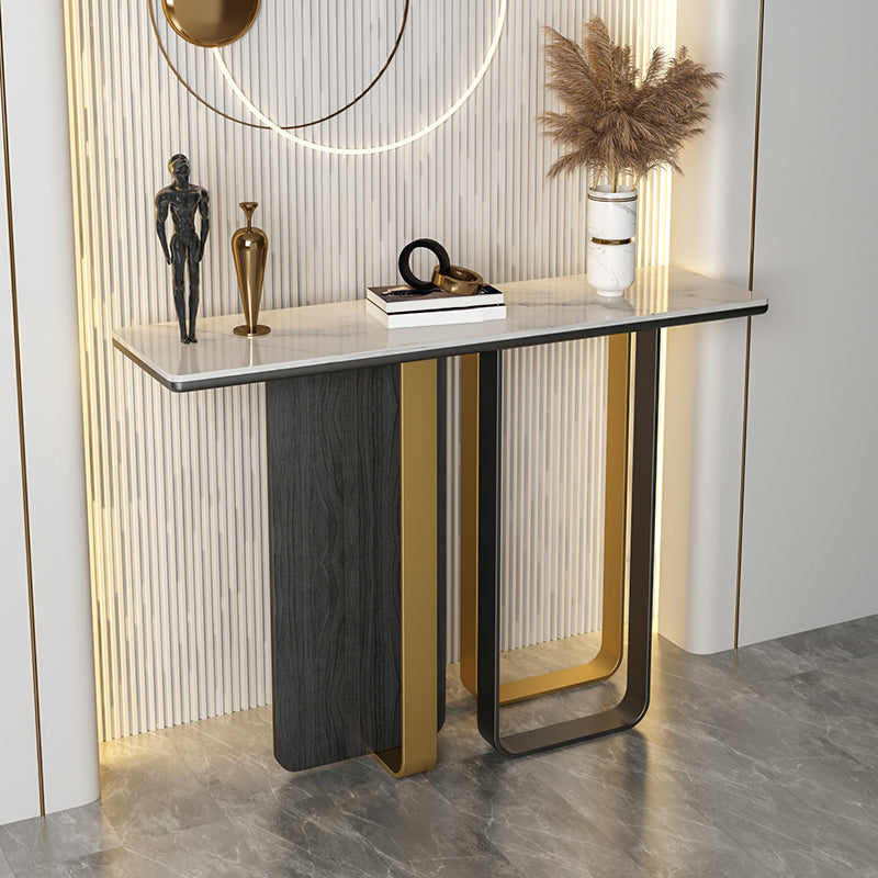 Stone Rectangle Console Table Modern 13.78"W Accent Table with 1 Shelf