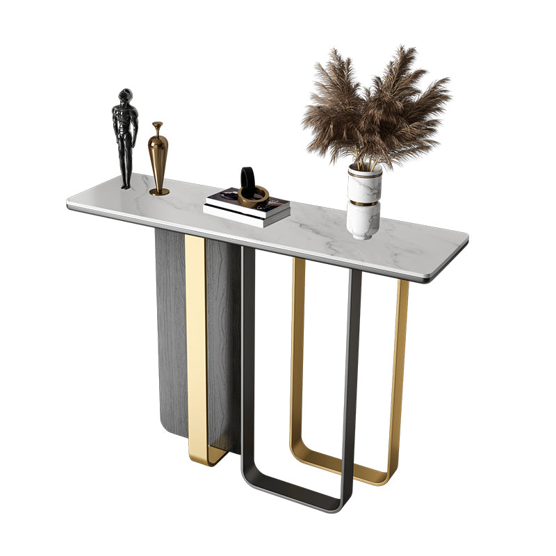 Stone Rectangle Console Table Modern 13.78"W Accent Table with 1 Shelf