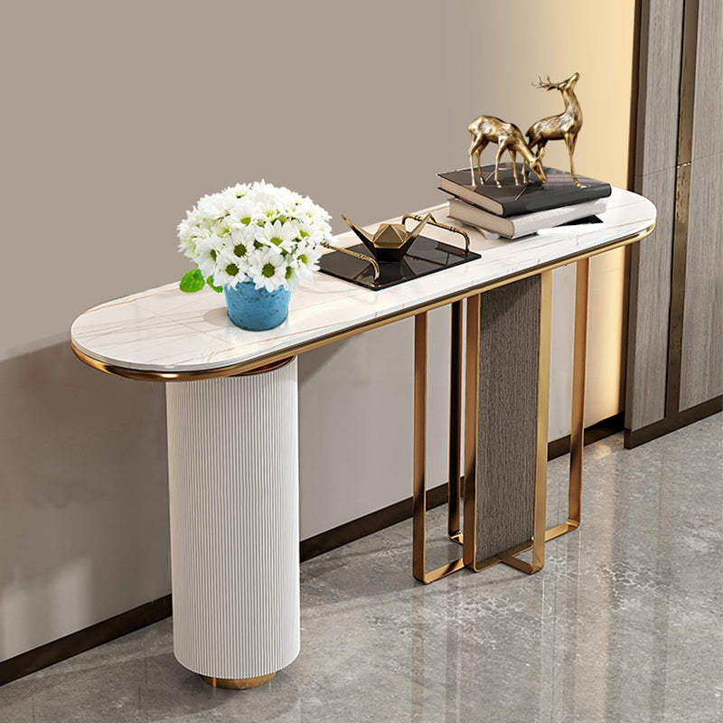 Glam 33.46" Tall Console Table Stone Oval Accent Table for Hall