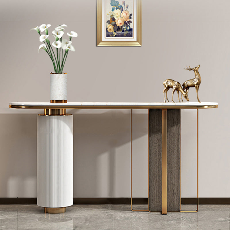 Glam 33.46" Tall Console Table Stone Oval Accent Table for Hall