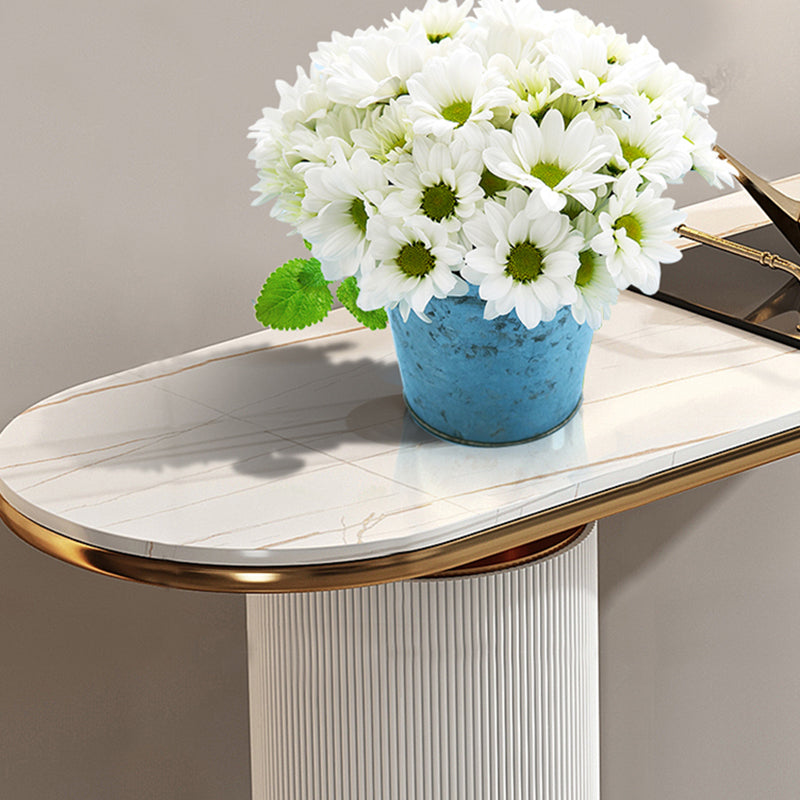 Glam 33.46" Tall Console Table Stone Oval Accent Table for Hall