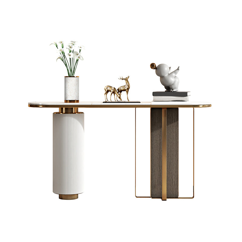 Glam 33.46" Tall Console Table Stone Oval Accent Table for Hall