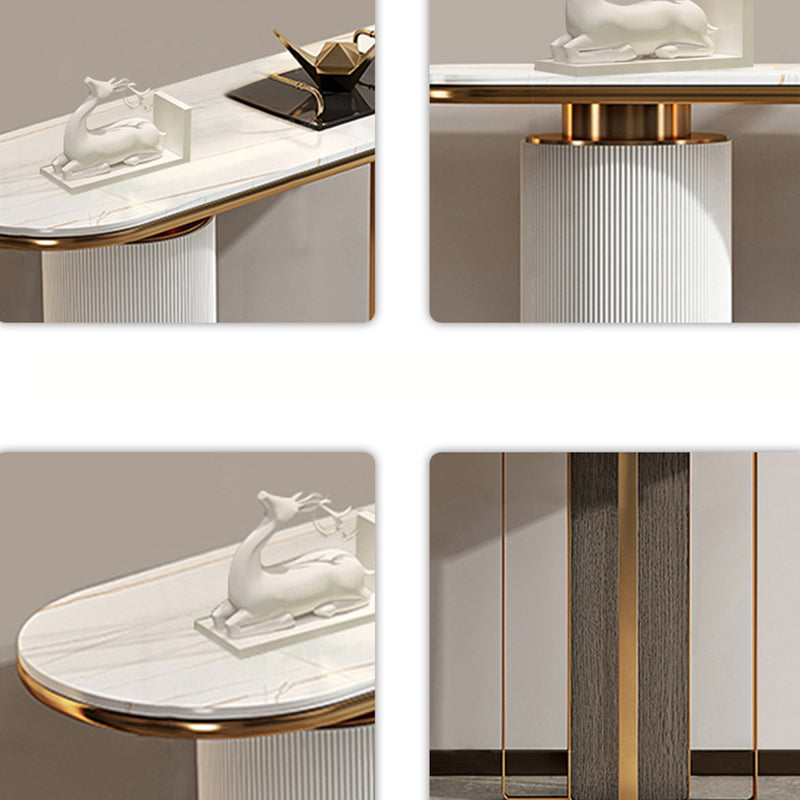 Glam Oval Console Table Stone White Console Sofa Table for Hall