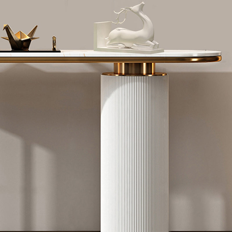 Glam Oval Console Table Stone White Console Sofa Table for Hall