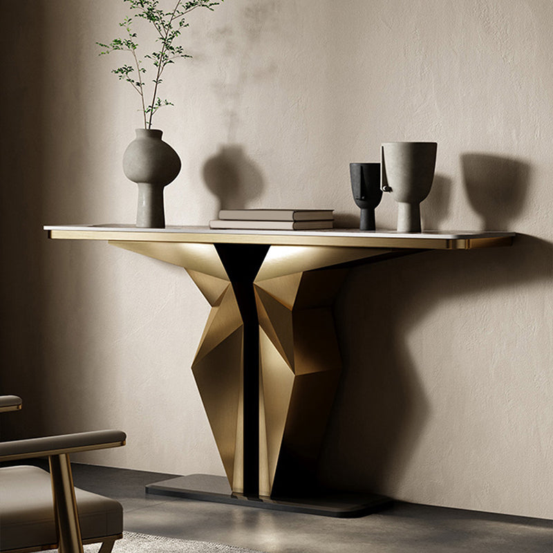 Glam Rectangle Console Table Stone Console Sofa Table for Hall