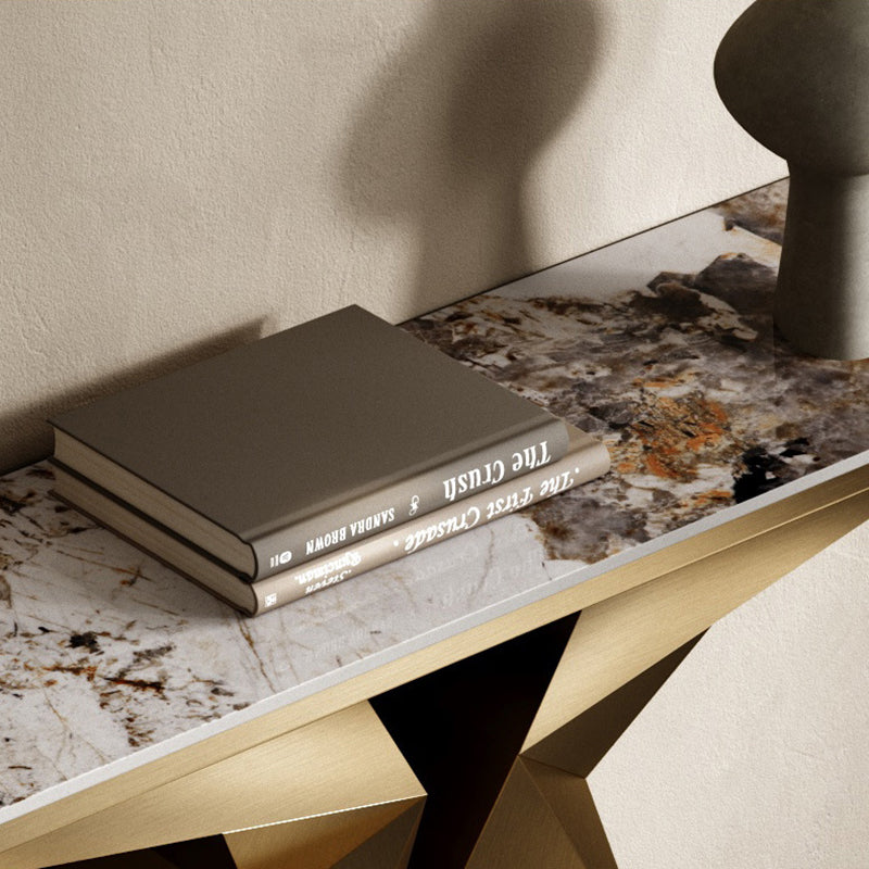 Glam Rectangle Console Table Stone Console Sofa Table for Hall