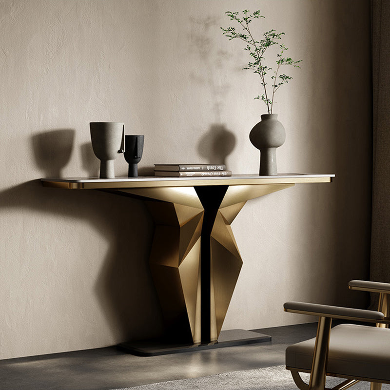 Glam Rectangle Console Table Stone Console Sofa Table for Hall