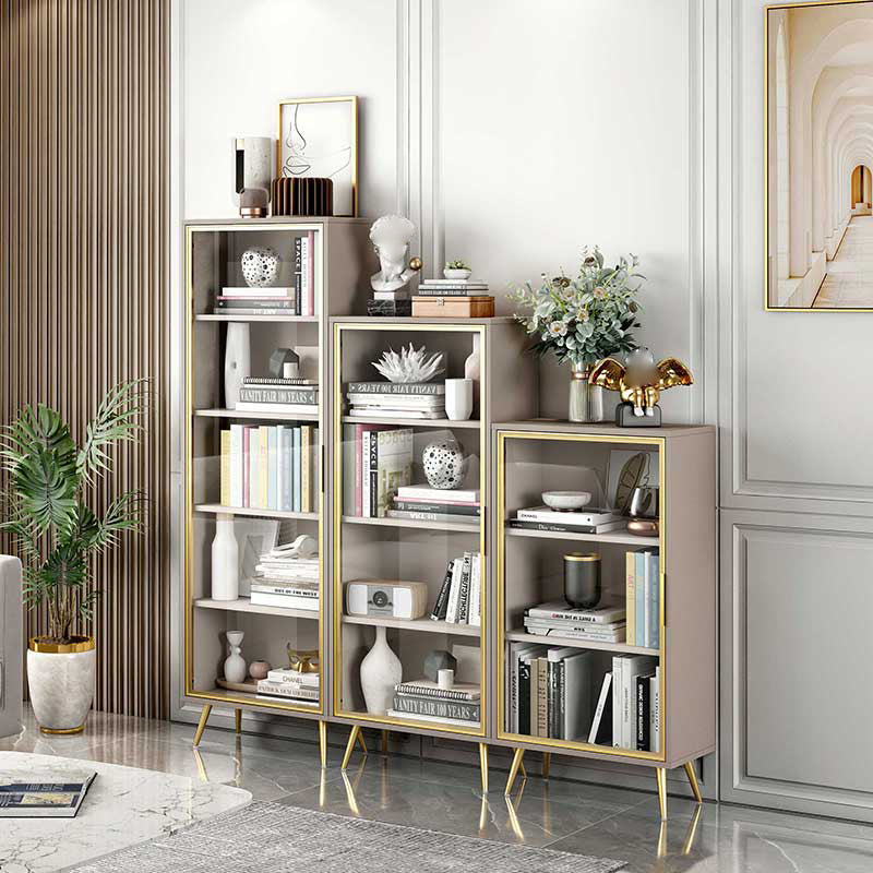 Glam Engineered Wood Bookcase Standard Closed Back Bookshelf with Cabinets