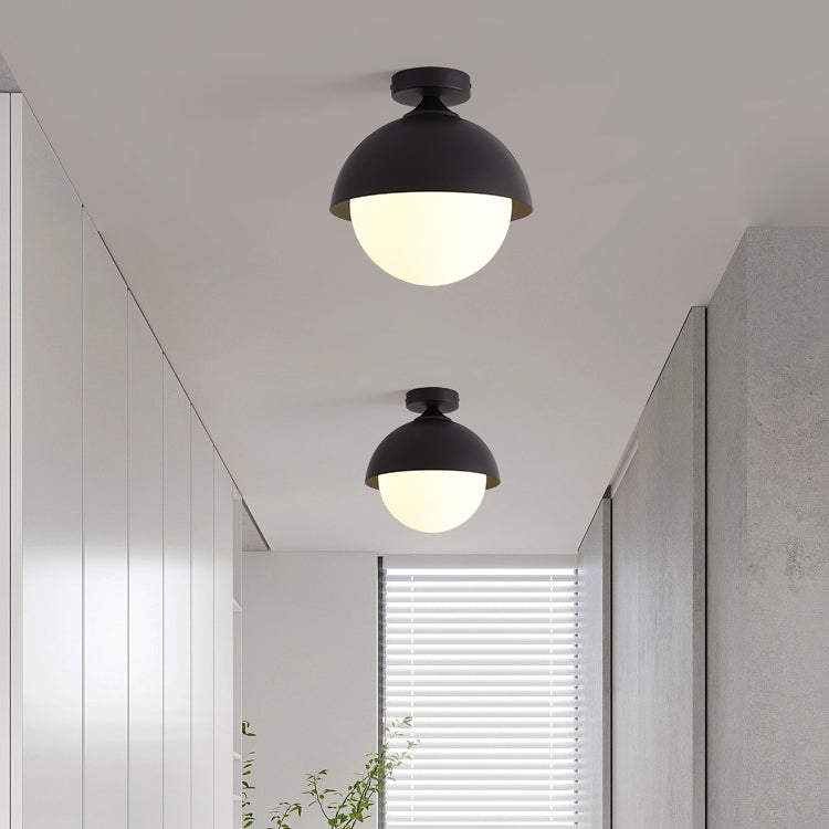 Metal Flush Mount in Black / White Ceiling Flush with Glass Ball Shade