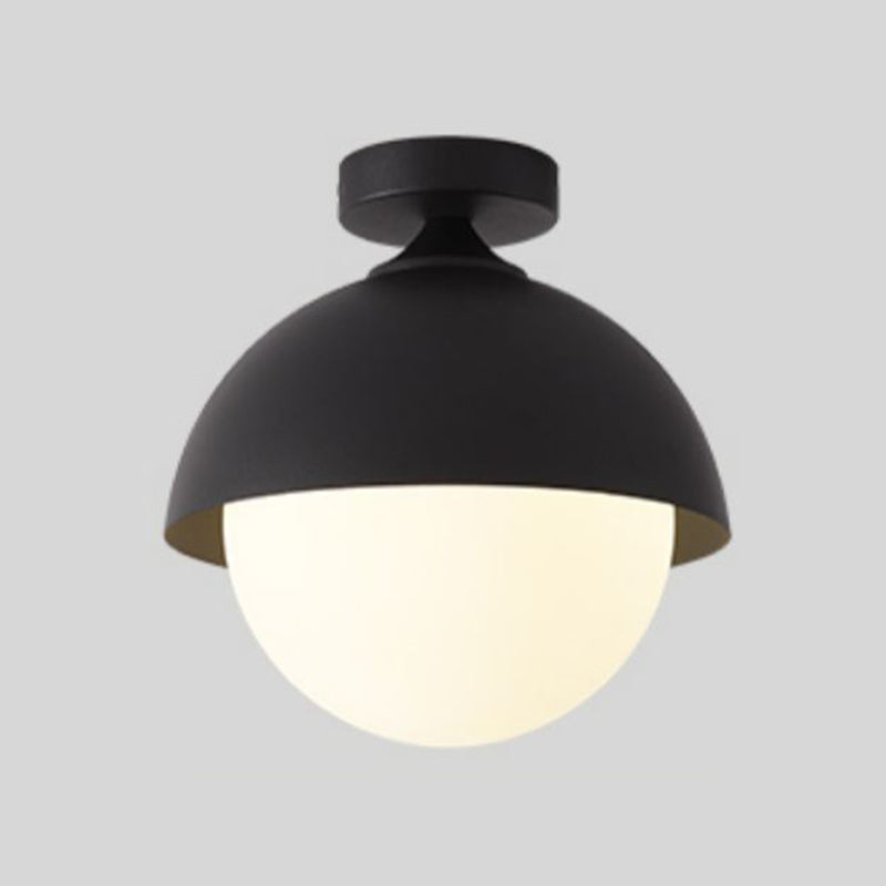 Metal Flush Mount in Black / White Ceiling Flush with Glass Ball Shade