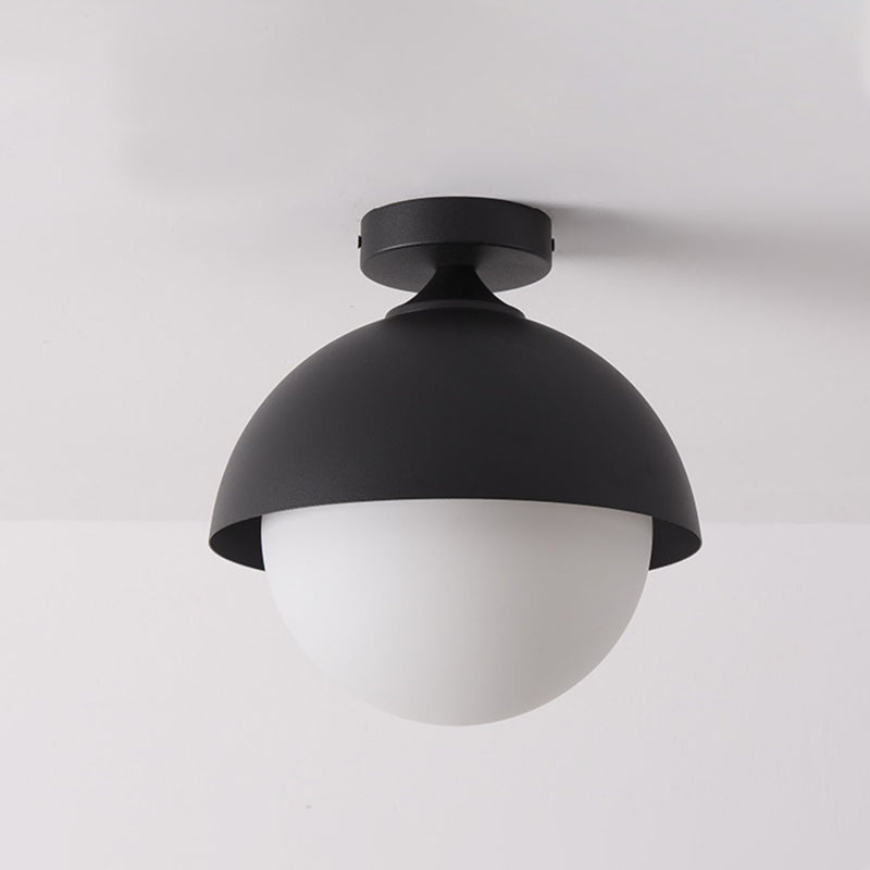Metal Flush Mount in Black / White Ceiling Flush with Glass Ball Shade