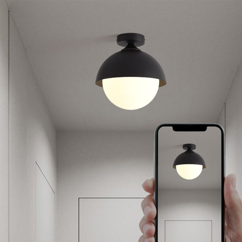 Metal Flush Mount in Black / White Ceiling Flush with Glass Ball Shade