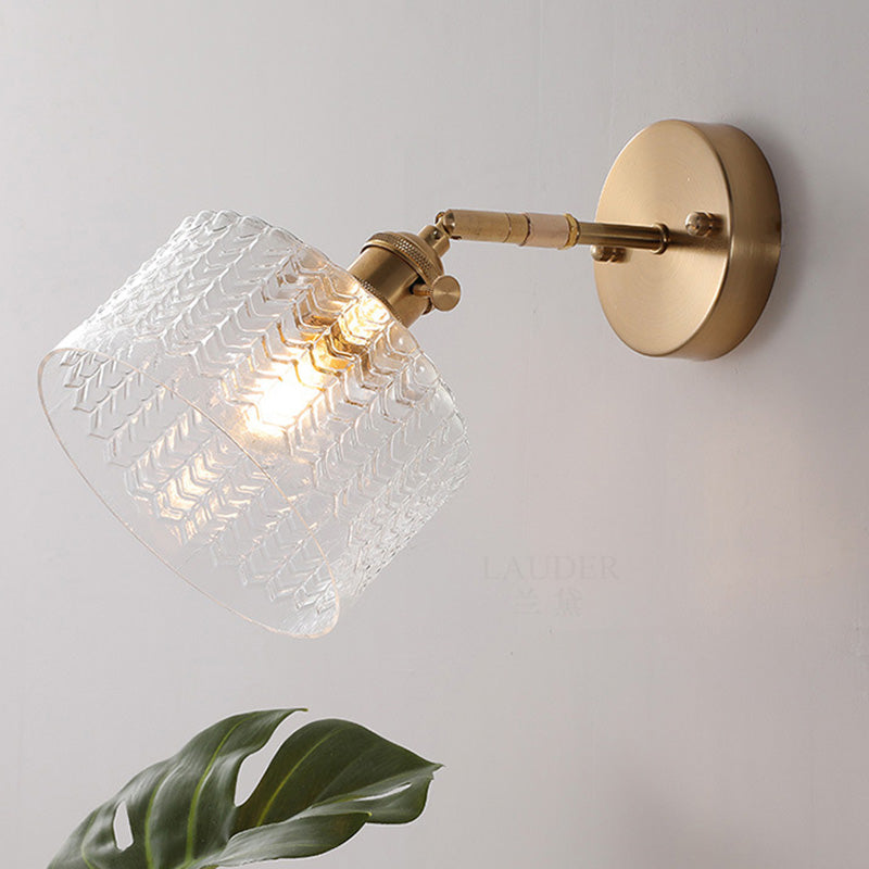Industrial Style Drum Shade Wall Lamp Glass 1 Light Sconces for Bedroom