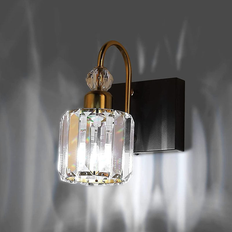 Nordic Style Vanity Light Cylinder Shape Vanity Lamp with Crystal Shade for Shower Room