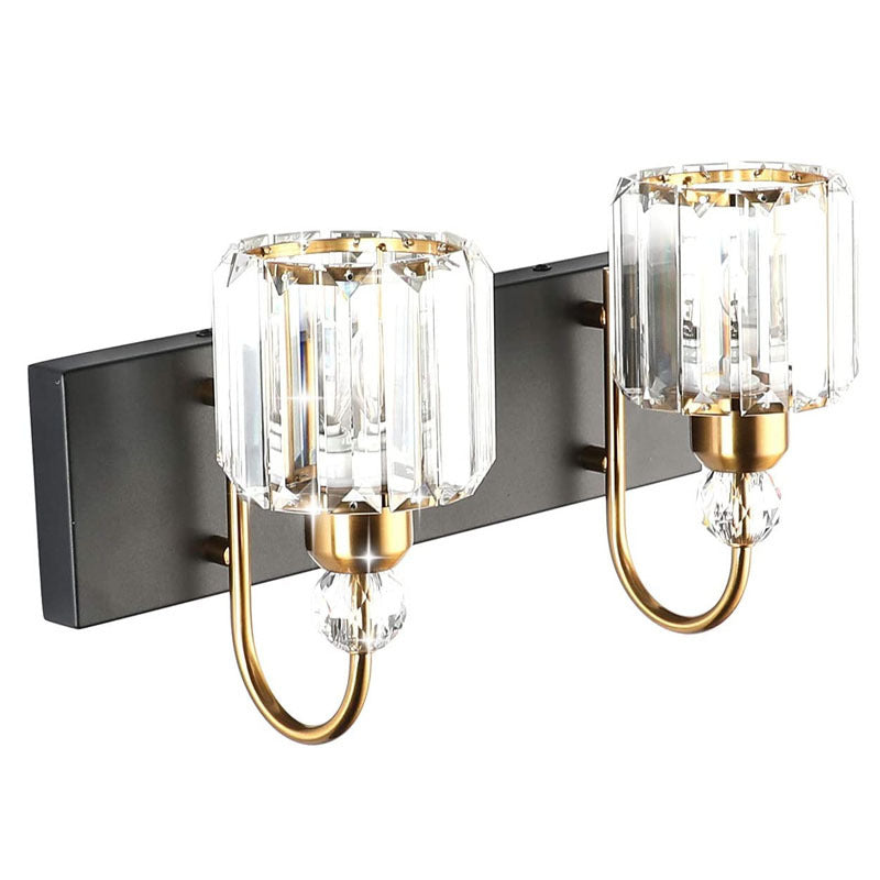 Nordic Style Vanity Light Cylinder Shape Vanity Lamp with Crystal Shade for Shower Room