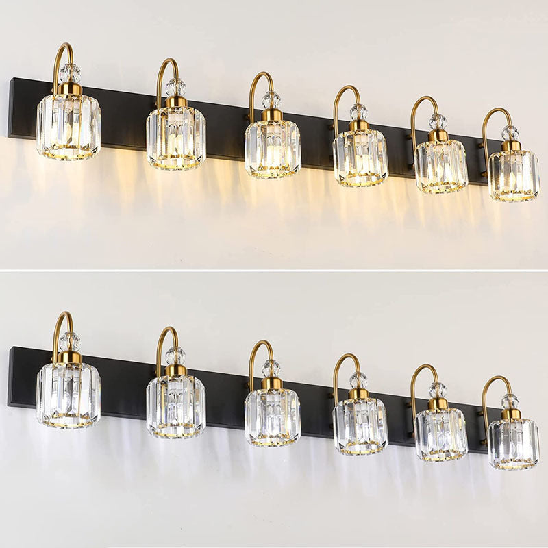 Nordic Style Vanity Light Cylinder Shape Vanity Lamp with Crystal Shade for Shower Room