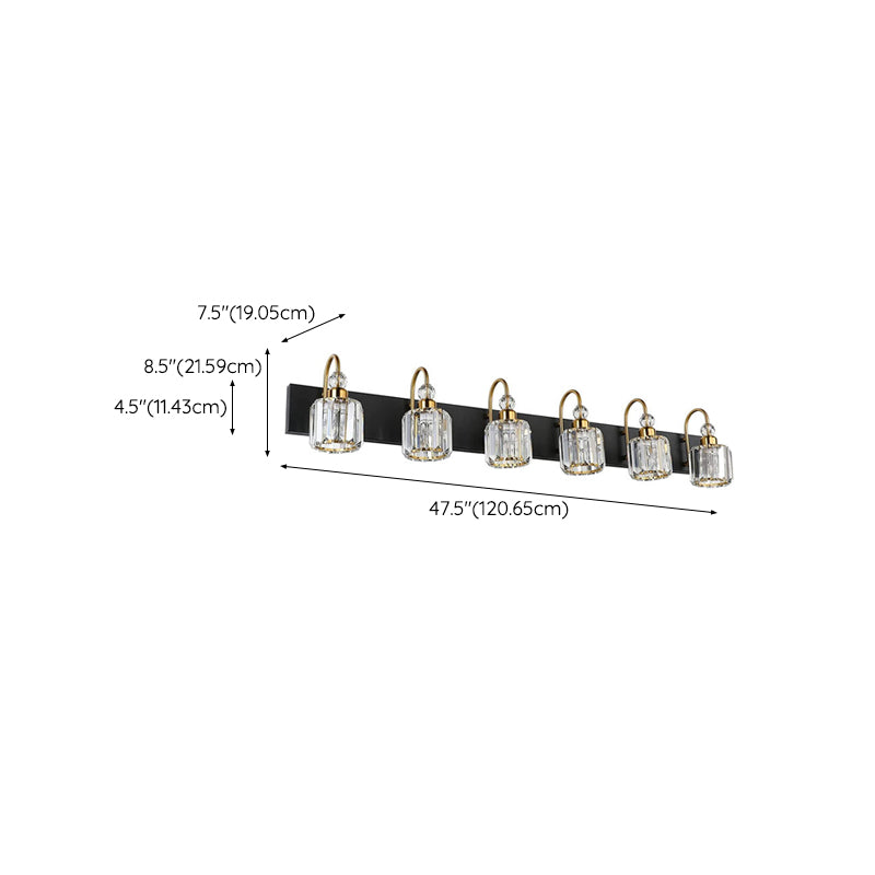 Nordic Style Vanity Light Cylinder Shape Vanity Lamp with Crystal Shade for Shower Room