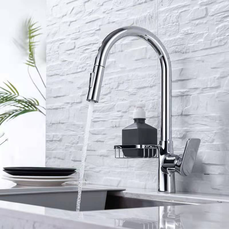 Contemporary Faucet Stainless Steel Single Handle High Arc Retractable Faucet for Kitchen
