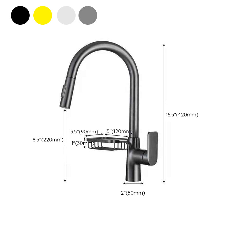Contemporary Faucet Stainless Steel Single Handle High Arc Retractable Faucet for Kitchen