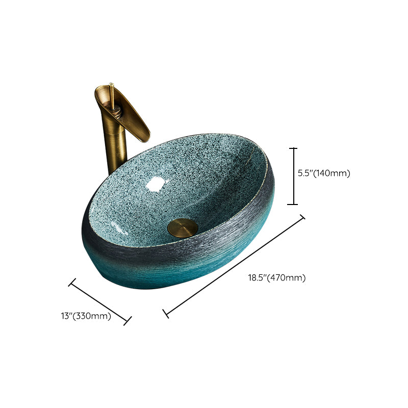 Traditional Vessel Sink Vitreous China Oval with Pop-Up Drain Bathroom Sink