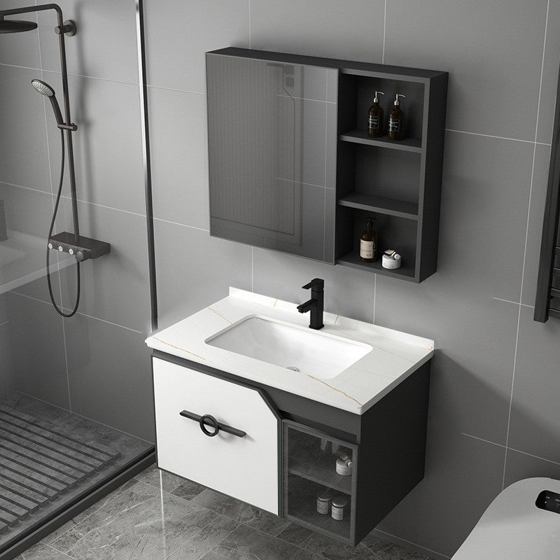 Metal Frame Bath Vanity Mirror Rectangle Wall Mount Single Sink Bathroom Vanity Set