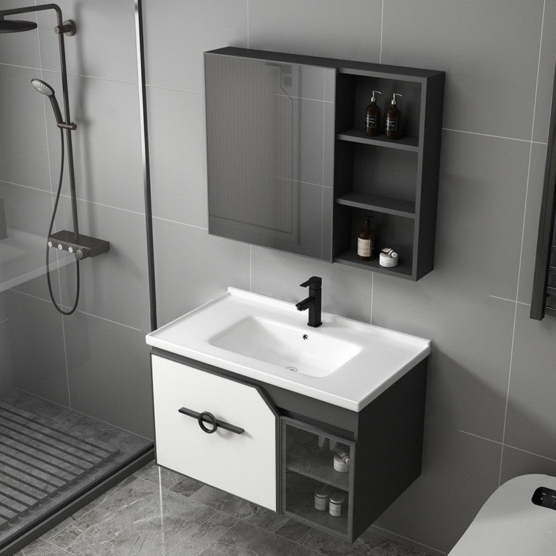 Metal Frame Bath Vanity Mirror Rectangle Wall Mount Single Sink Bathroom Vanity Set