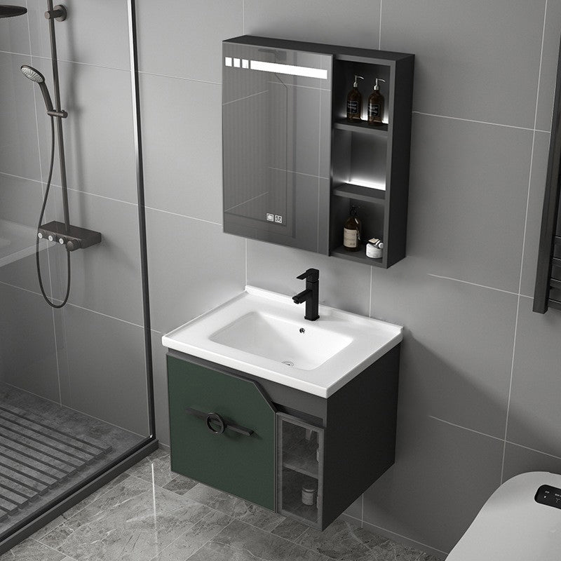 Metal Frame Bath Vanity Mirror Rectangle Wall Mount Single Sink Bathroom Vanity Set