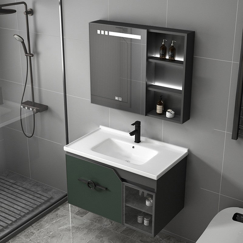 Metal Frame Bath Vanity Mirror Rectangle Wall Mount Single Sink Bathroom Vanity Set