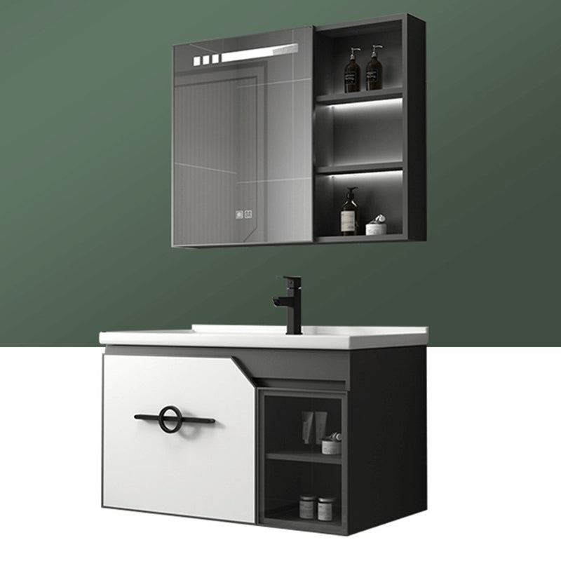 Metal Frame Bath Vanity Mirror Rectangle Wall Mount Single Sink Bathroom Vanity Set