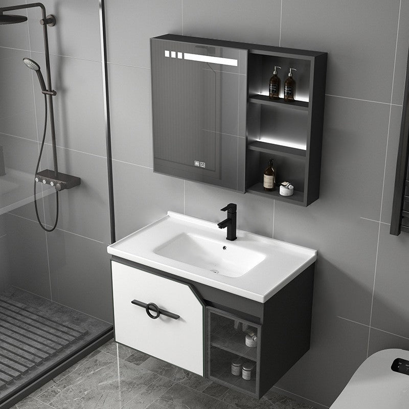 Metal Frame Bath Vanity Mirror Rectangle Wall Mount Single Sink Bathroom Vanity Set