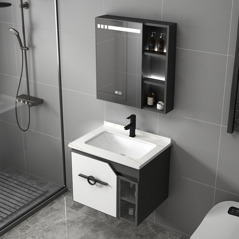 Metal Frame Bath Vanity Mirror Rectangle Wall Mount Single Sink Bathroom Vanity Set