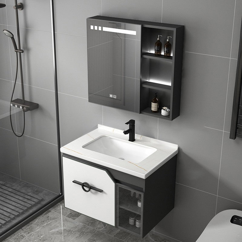 Metal Frame Bath Vanity Mirror Rectangle Wall Mount Single Sink Bathroom Vanity Set