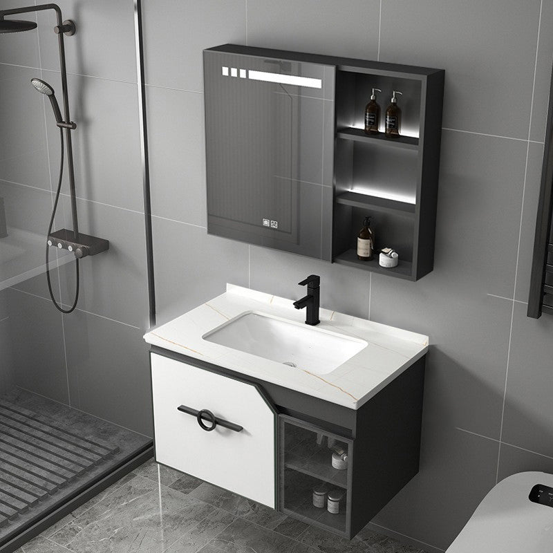 Metal Frame Bath Vanity Mirror Rectangle Wall Mount Single Sink Bathroom Vanity Set