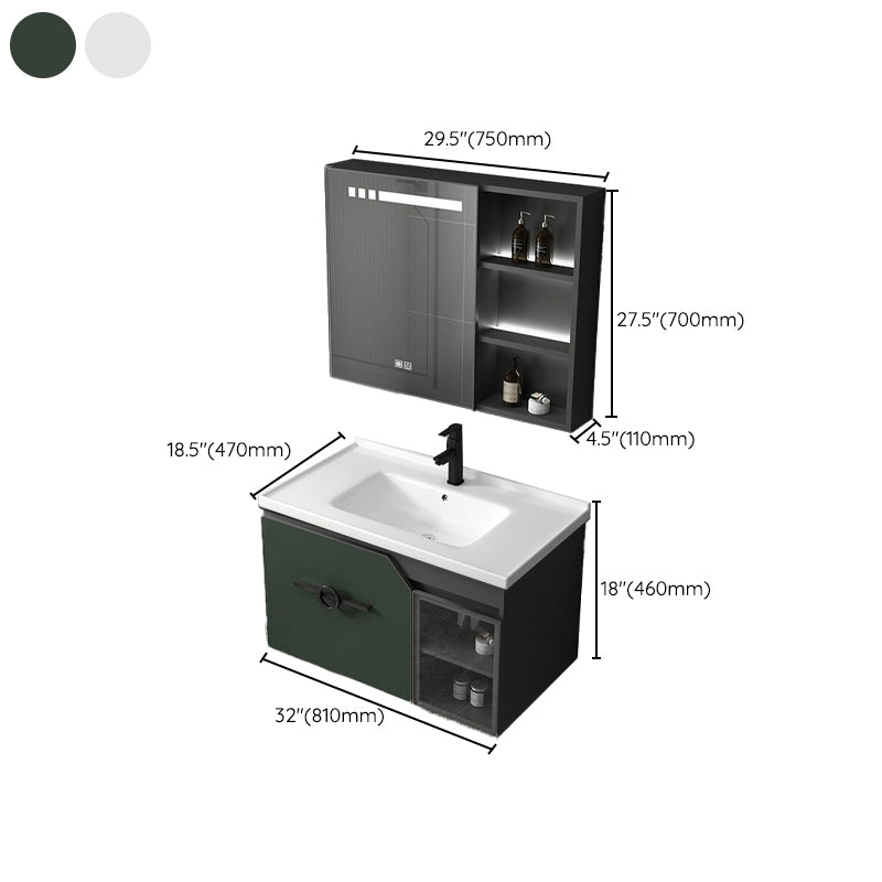 Metal Frame Bath Vanity Mirror Rectangle Wall Mount Single Sink Bathroom Vanity Set