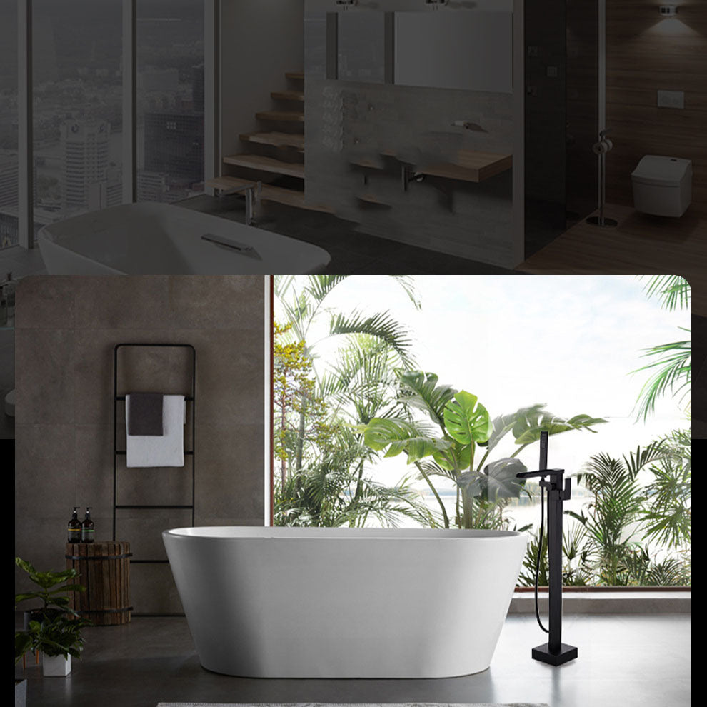 Floor Mounted Waterfall Freestanding Tub Filler Single Handle Freestanding Tub Filler Trim