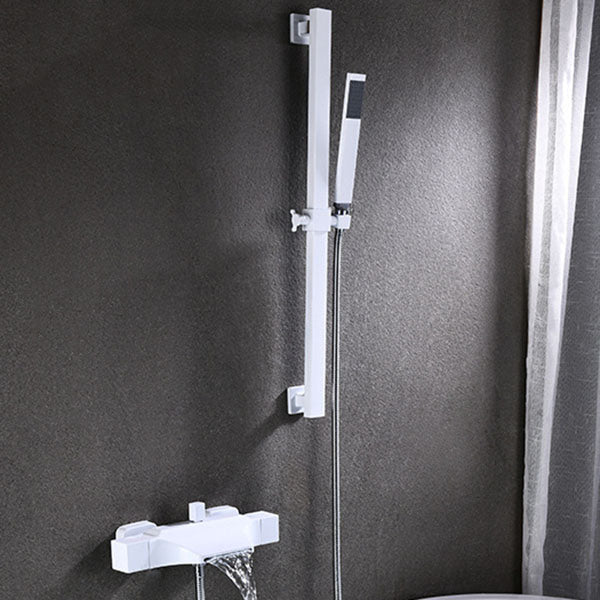 Contemporary Wall Mounted Metal Tub Filler Double Handles Waterfall Tub Faucet Trim