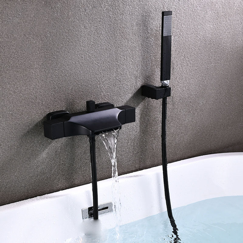 Contemporary Wall Mounted Metal Tub Filler Double Handles Waterfall Tub Faucet Trim