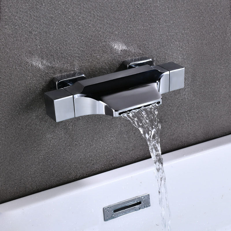 Contemporary Wall Mounted Metal Tub Filler Double Handles Waterfall Tub Faucet Trim