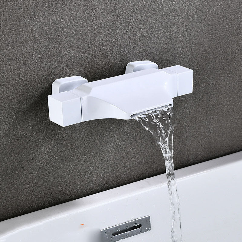 Contemporary Wall Mounted Metal Tub Filler Double Handles Waterfall Tub Faucet Trim