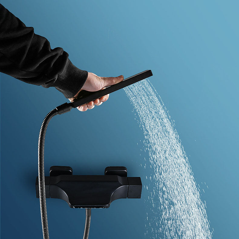 Contemporary Wall Mounted Metal Tub Filler Double Handles Waterfall Tub Faucet Trim