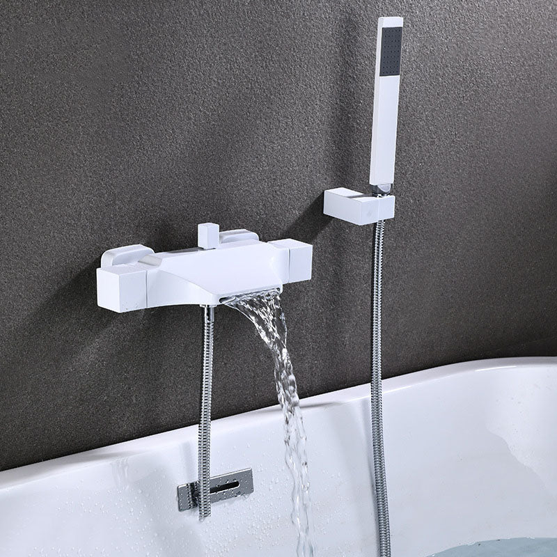 Contemporary Wall Mounted Metal Tub Filler Double Handles Waterfall Tub Faucet Trim