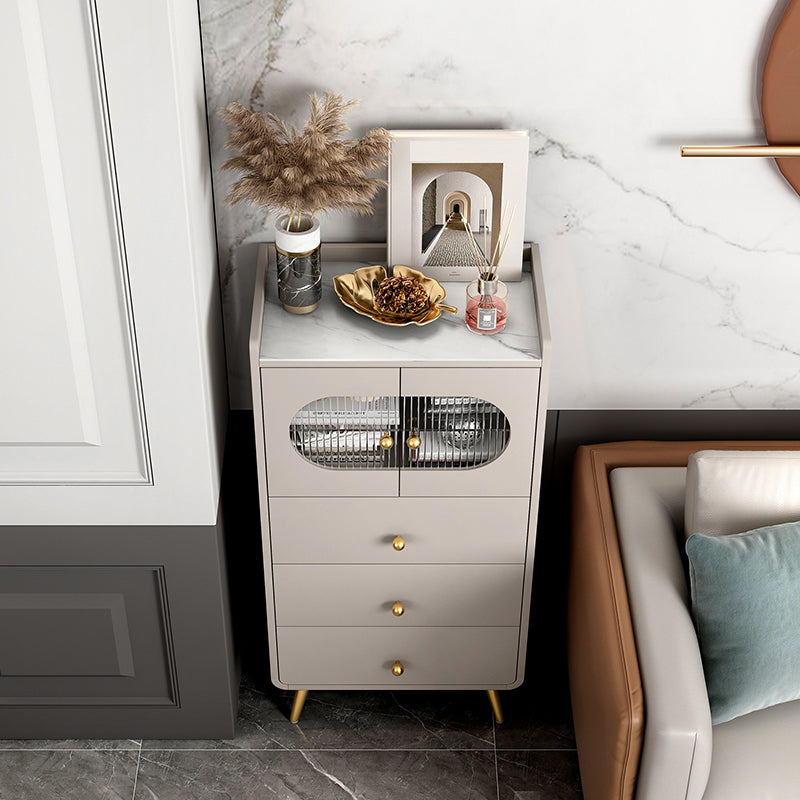 Glam Stone Storage Chest Bedroom Vertical Chest with Metal Legs