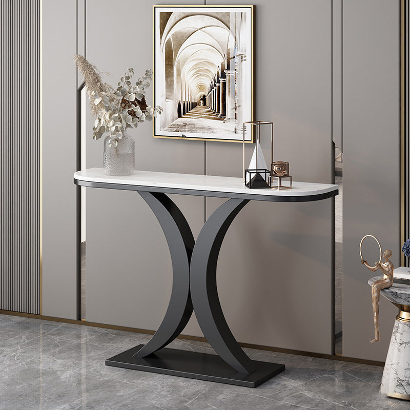 Glam Marble Console Table Half Moon Iron Console Sofa Table for Hall
