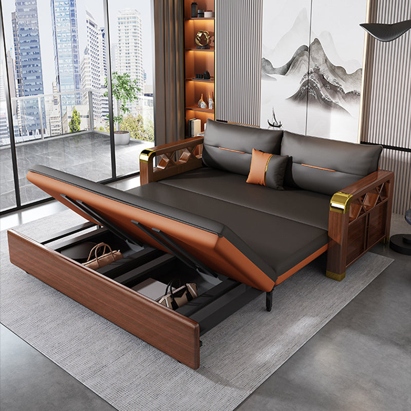 Pillow Included Sofa Futon Solid Wood Futon Sofa Bed with Storage
