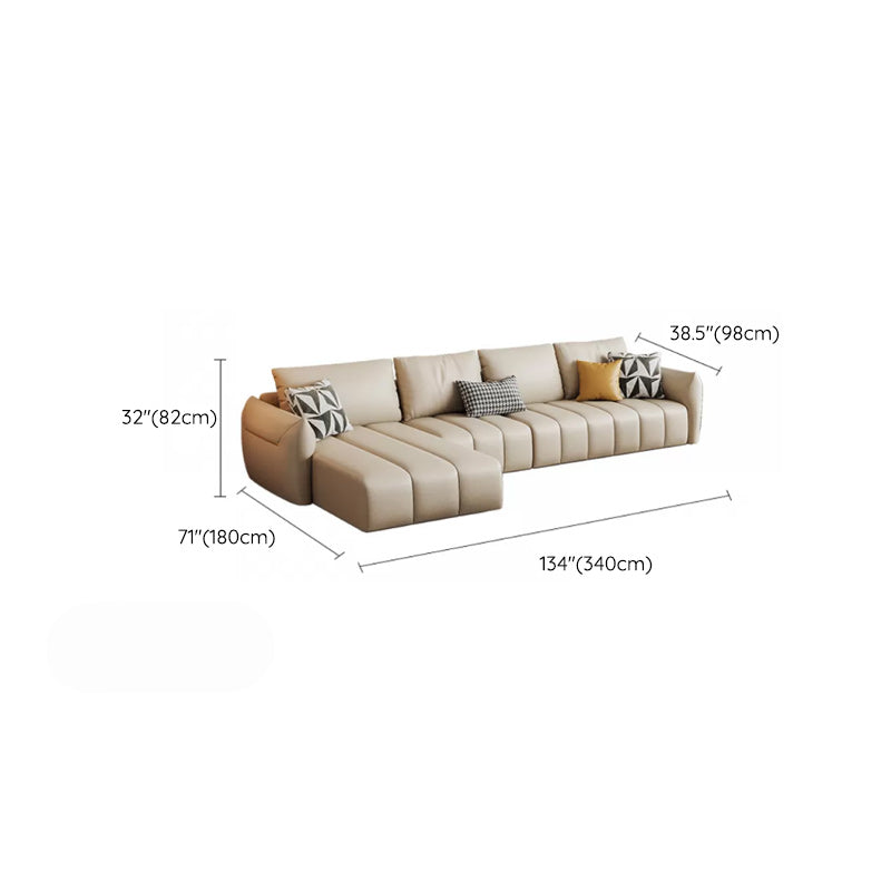 Contemporary Square Arm Loose Back Sofa and Chaise Beige Faux Leather U Sofa