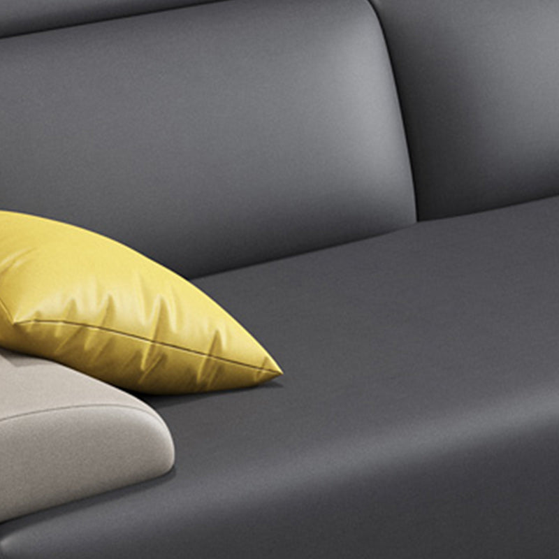 Faux Leather Sofa and Chaise Gray Pillow Top Arm Slipcovered Sofa