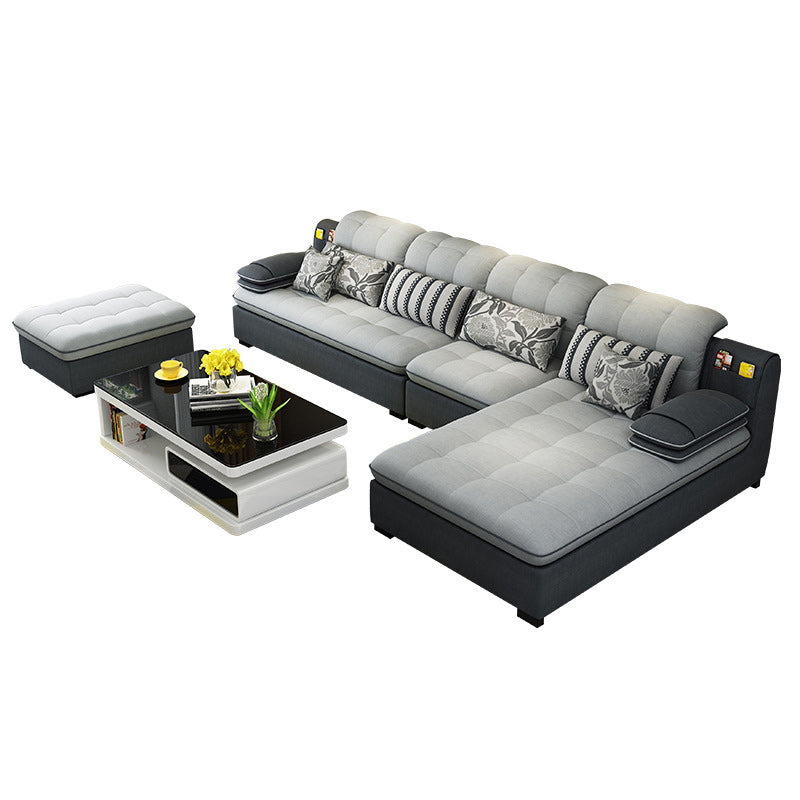 Farmhouse Linen Sofa with Chaise Pillow Top Arm 4-Seater Sofa