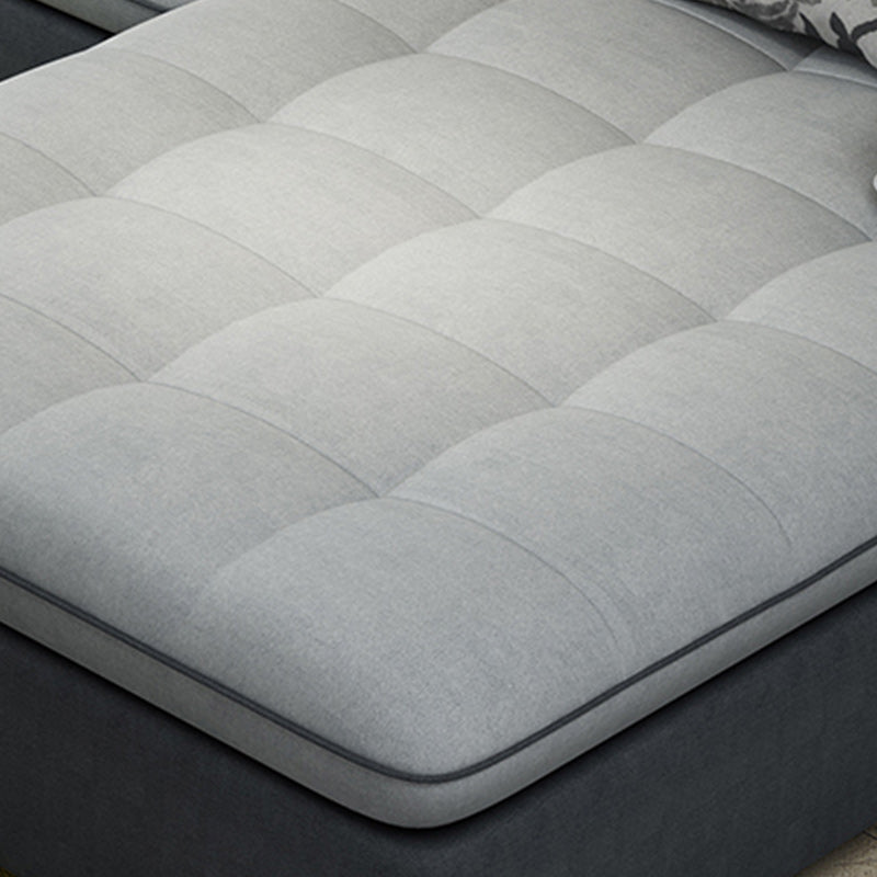 Farmhouse Linen Sofa with Chaise Pillow Top Arm 4-Seater Sofa