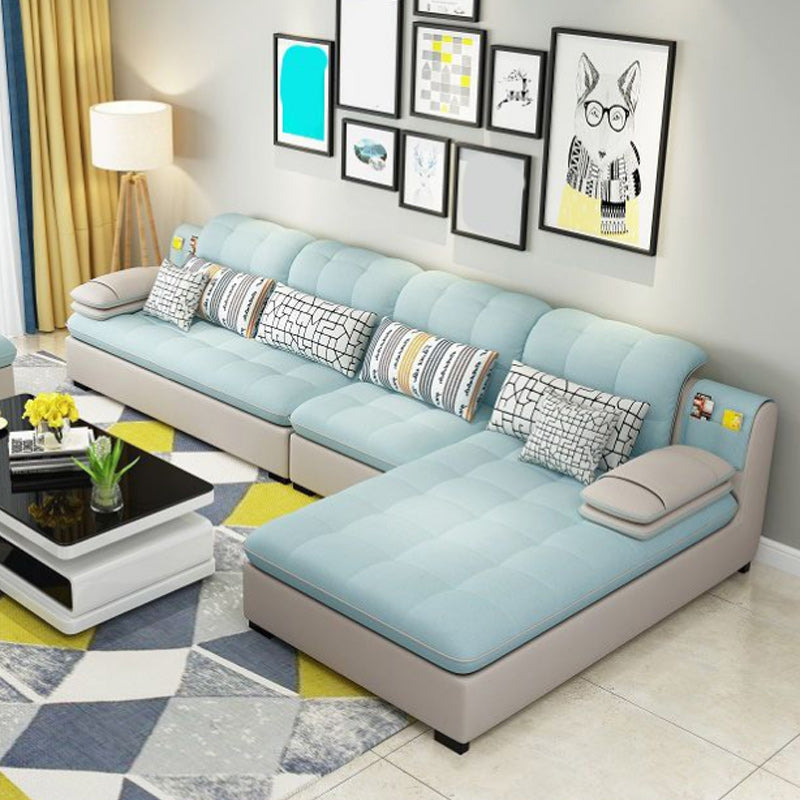 Farmhouse Linen Sofa with Chaise Pillow Top Arm 4-Seater Sofa